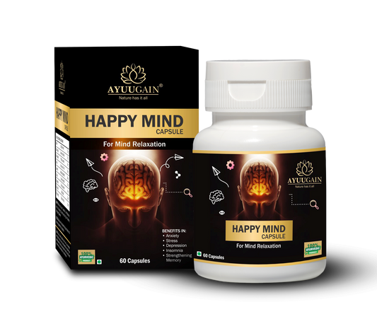 Happy Mind Capsules For Ayurvedic Stress Relief, Anxiety Control & Mental Calm Support