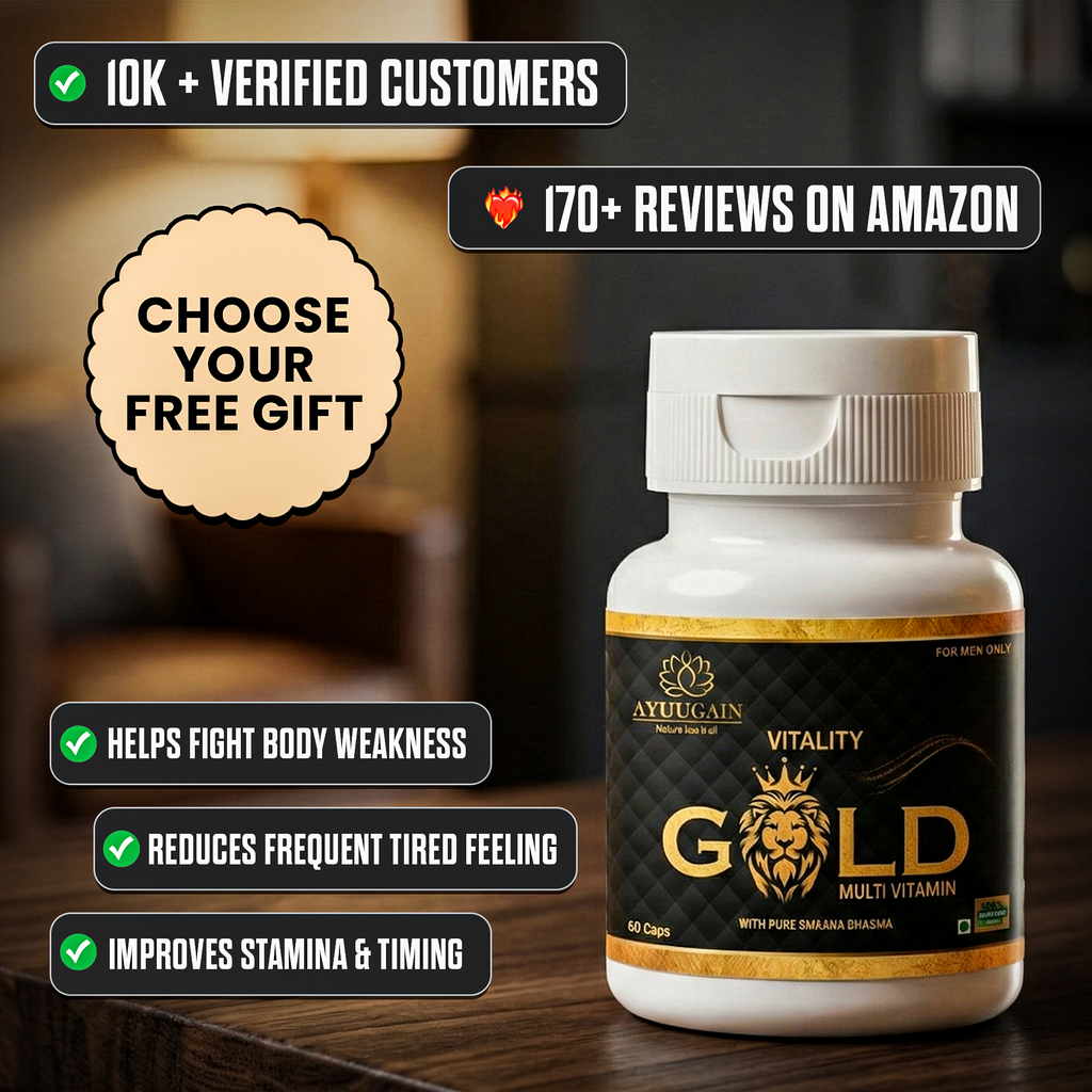 AYUUGAIN Gold Men’s Energy, Focus & Vitality Ayurvedic Capsules (60 Capsules)