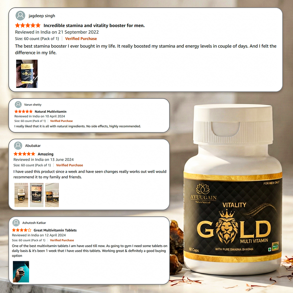 AYUUGAIN Gold Men’s Energy, Focus & Vitality Ayurvedic Capsules (60 Capsules)