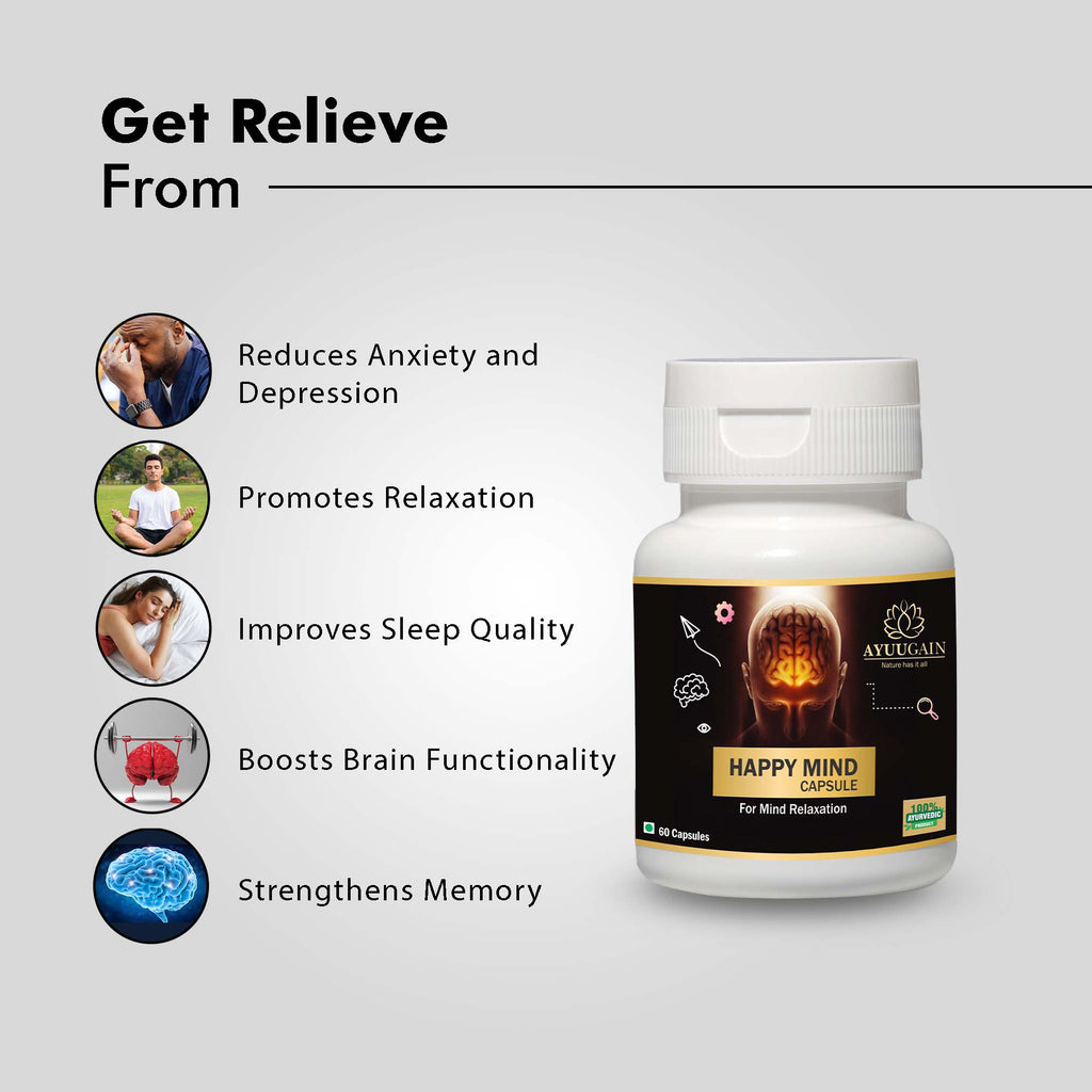 Happy Mind Capsules For Ayurvedic Stress Relief, Anxiety Control & Mental Calm Support